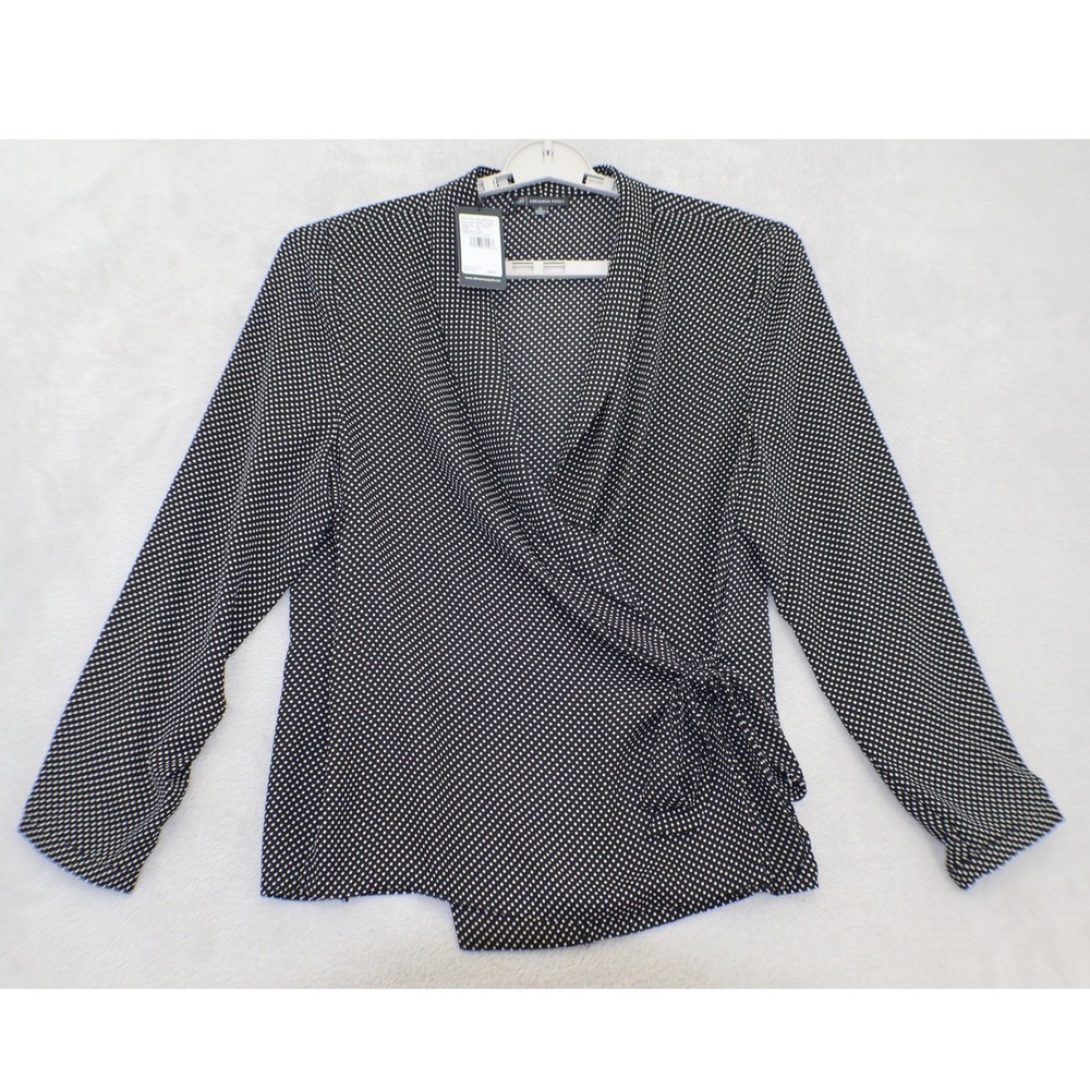 Adrianna Papell Womens XL Black Polka Dot Wrap Blouse Long Sleeve Tie NWT
